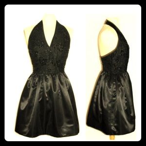 Vintage 80’s Black Sequin Halter Cocktail Dress